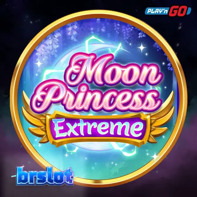 Captura de tela do jogo Moon Princess Extreme, mostrando a grade 5x5 com símbolos de princesas e o medidor Trinity.